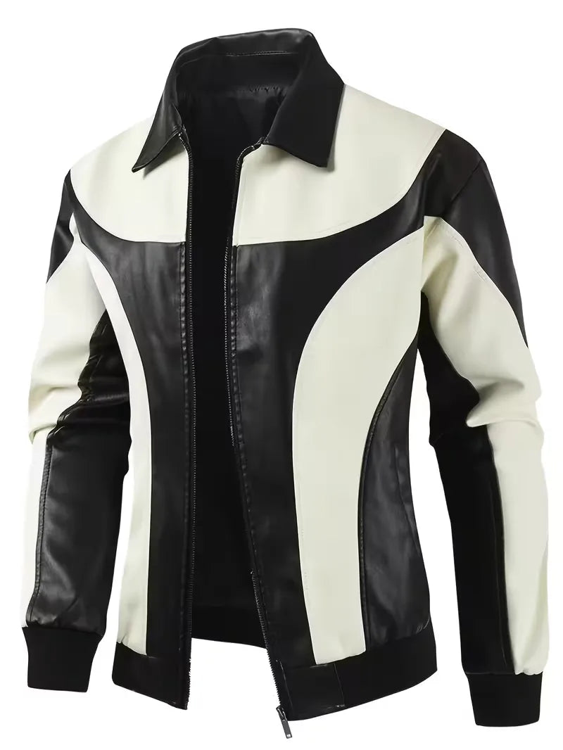 Leather jackets with colour block pattern