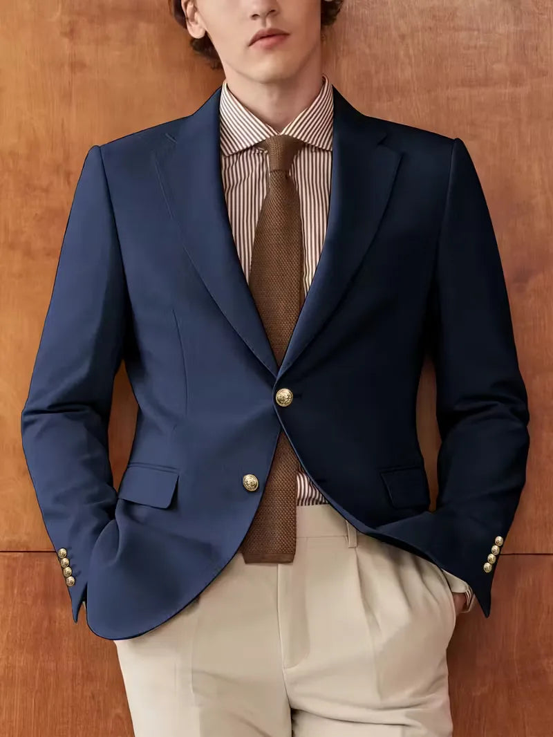 Slim fit blazer with gold buttons