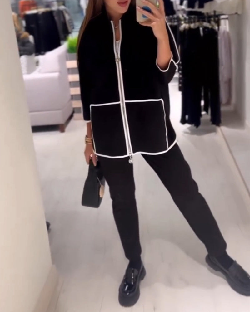 Contrast Coat with Zip