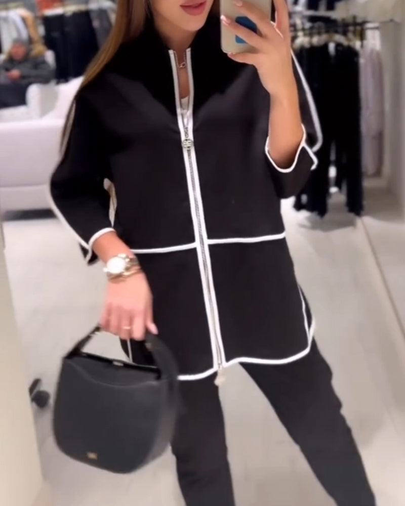 Contrast Coat with Zip