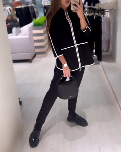Contrast Coat with Zip