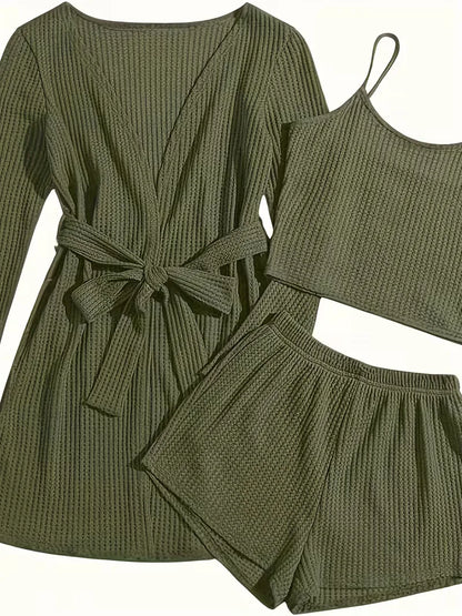 Three-piece set with waffle texture