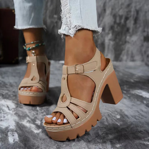 Heeled sandals with T-strap