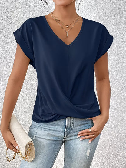 V-neck T-shirt with Draped Front