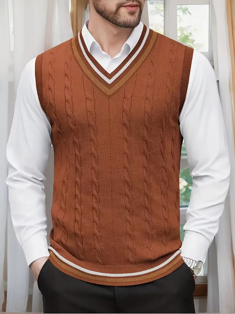 Sleeveless Knitted Waistcoat with V-Neck