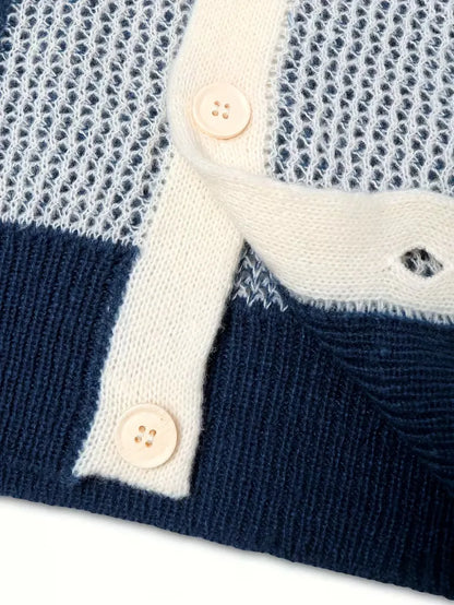 Cardigan with Buttons and Diamond Pattern