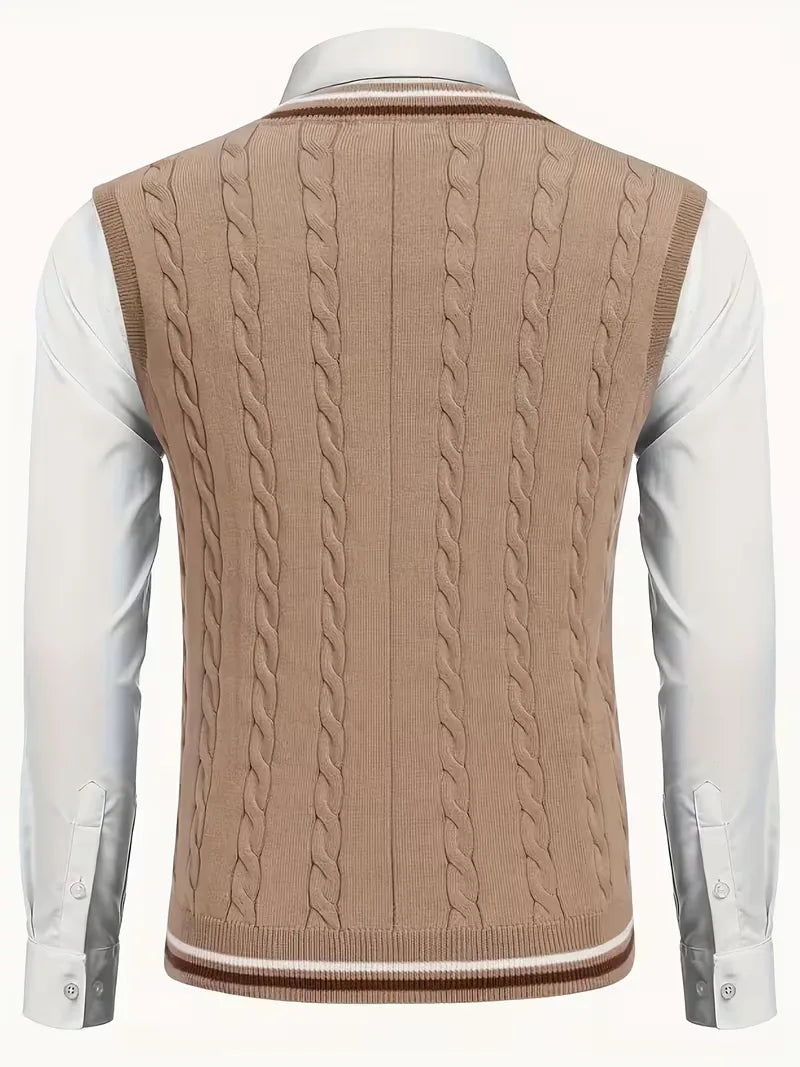 Sleeveless Knitted Waistcoat with V-Neck