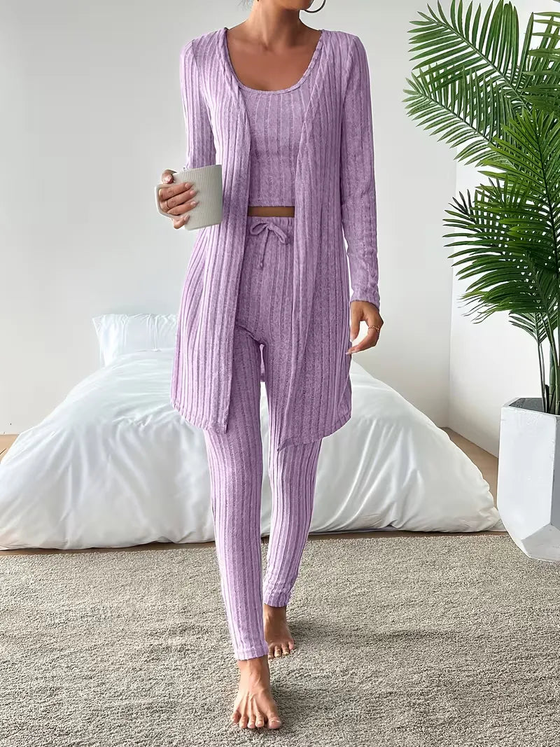 Three-piece set with cardigan