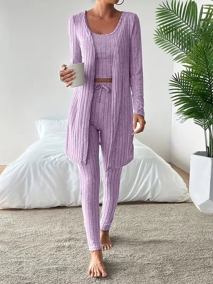 Three-piece set with cardigan