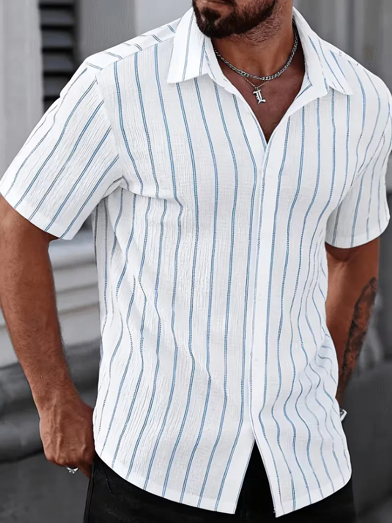 Short Sleeve Shirt with Vertical Stripes