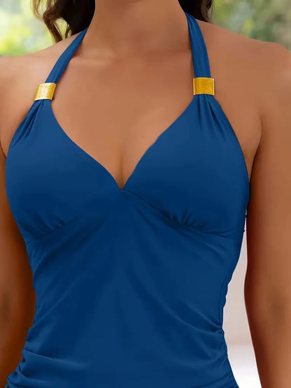 Tankini with V-neck and halter