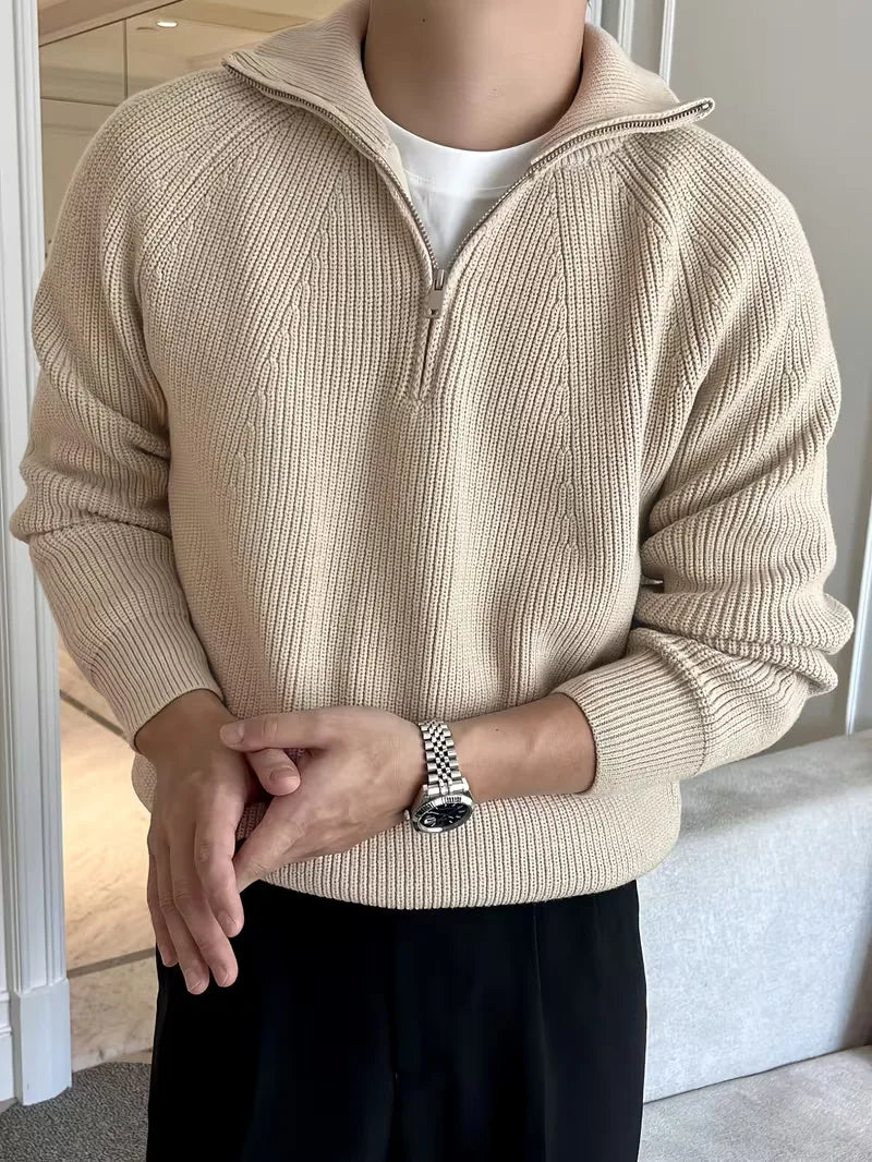 Zip-up jumper with ribbed texture