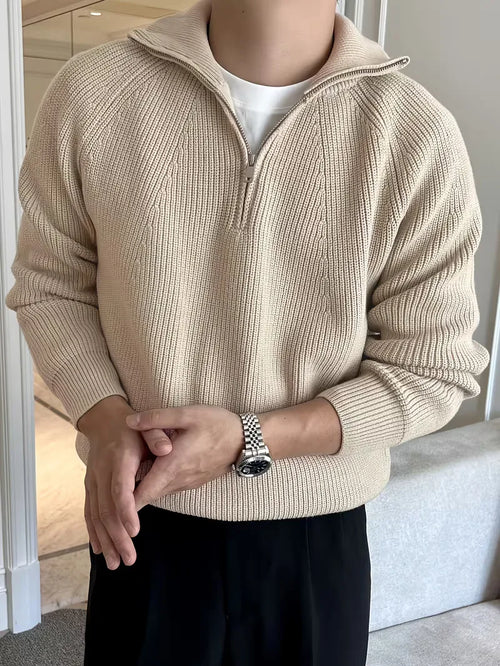 Zip-up jumper with ribbed texture
