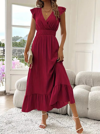Evening Dress with V-Neck and Tiered Skirt
