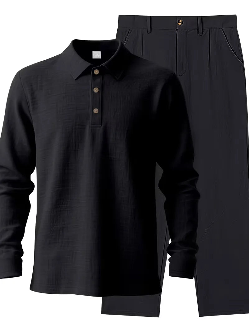 Linen suit with mandarin collar