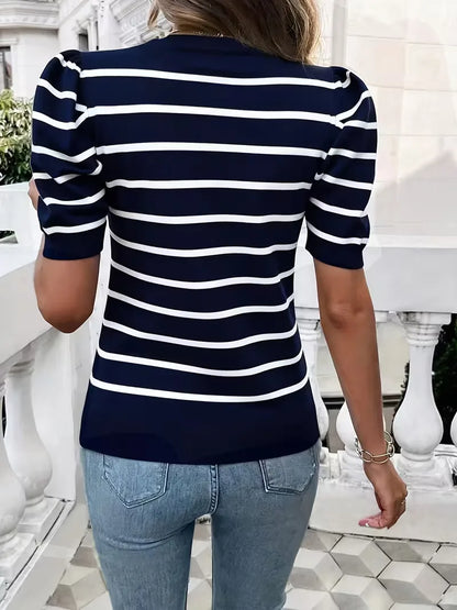 Ladies' T-shirt with Stripes and Puffed Sleeves