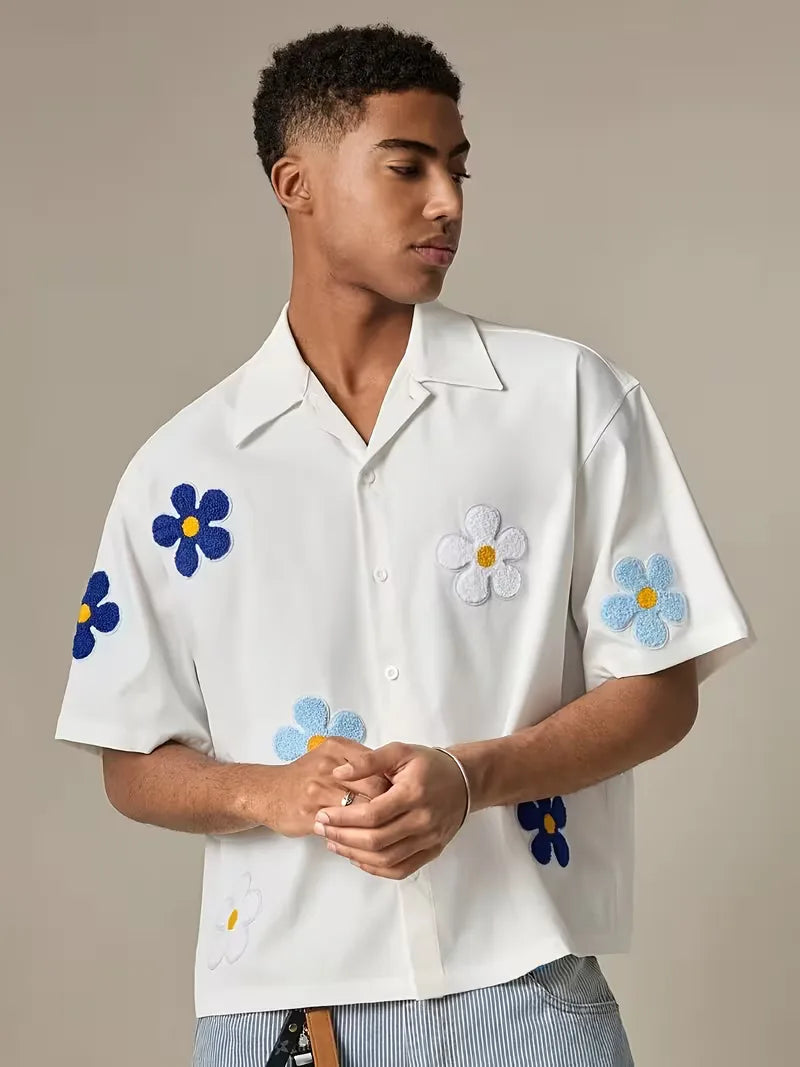 Short Sleeve Shirt with Flowers