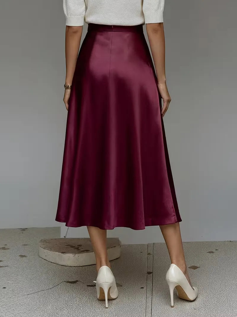 Satin Midi Skirt with High Waist