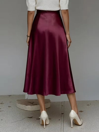 Satin Midi Skirt with High Waist