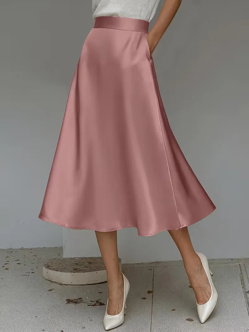 Satin Midi Skirt with High Waist