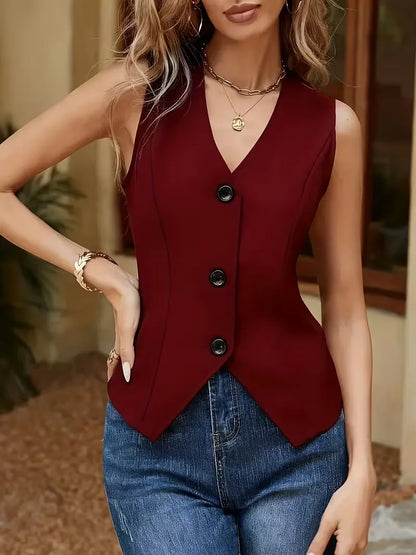 Waistcoat with V-neck and Button Closure