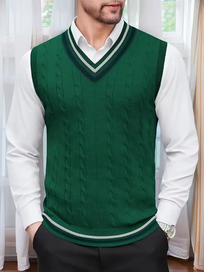 Sleeveless Knitted Waistcoat with V-Neck