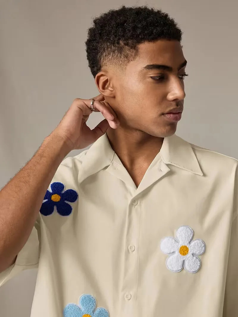 Short Sleeve Shirt with Flowers