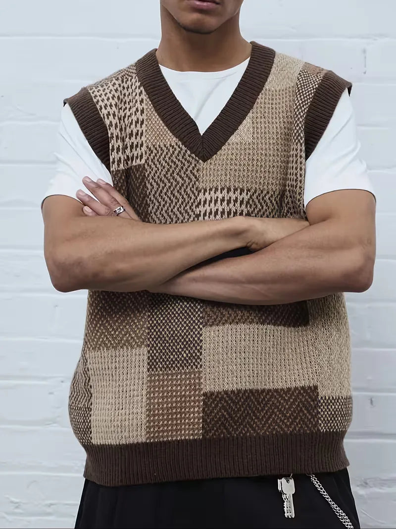 Sweater vest with geometric pattern
