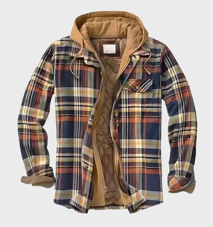 Daan | Thick Multicoloured Checked Flannel Jacket with Hood and Zip Closure