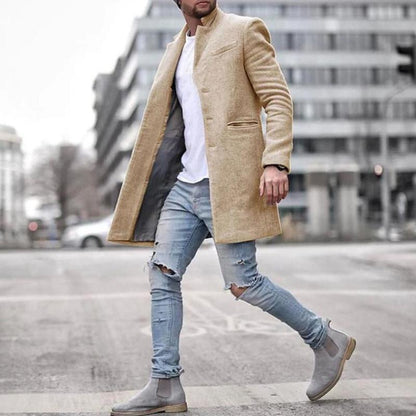 Daan | Long Wool Men's Coat in Solid Colour