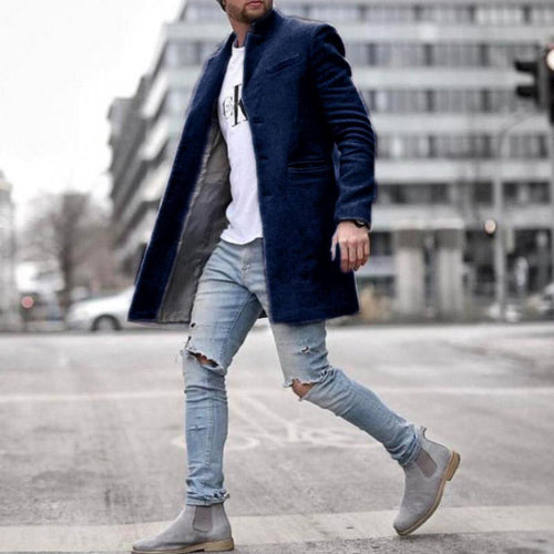 Daan | Long Wool Men's Coat in Solid Colour