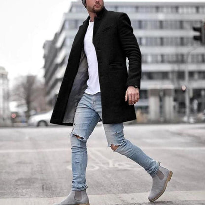 Daan | Long Wool Men's Coat in Solid Colour