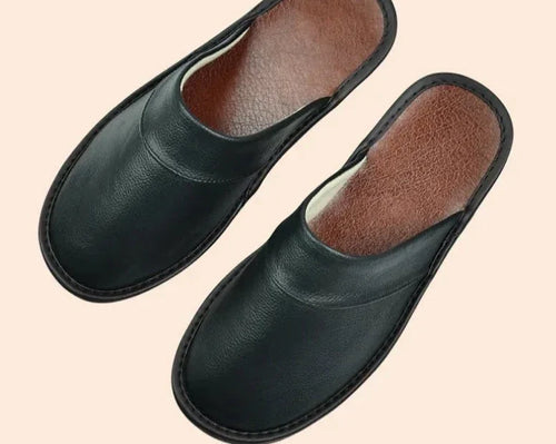 Daan | Black Leather Men's Slippers