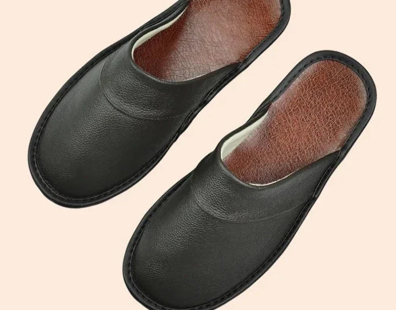 Daan | Black Leather Men's Slippers