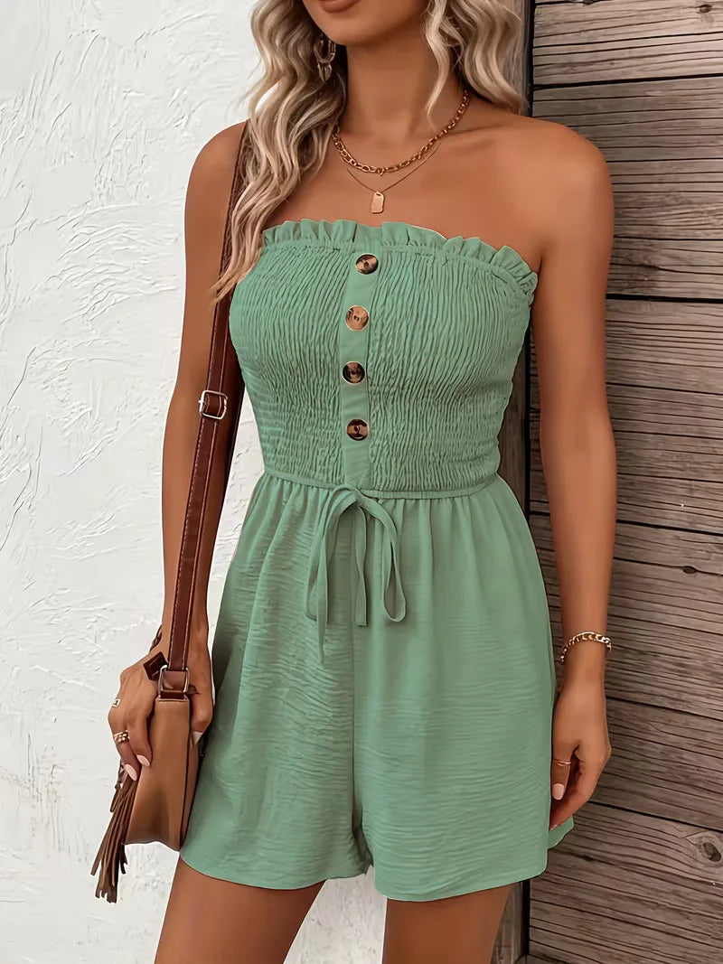 Strapless playsuit with wide legs