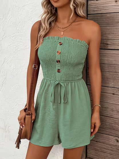 Strapless playsuit with wide legs