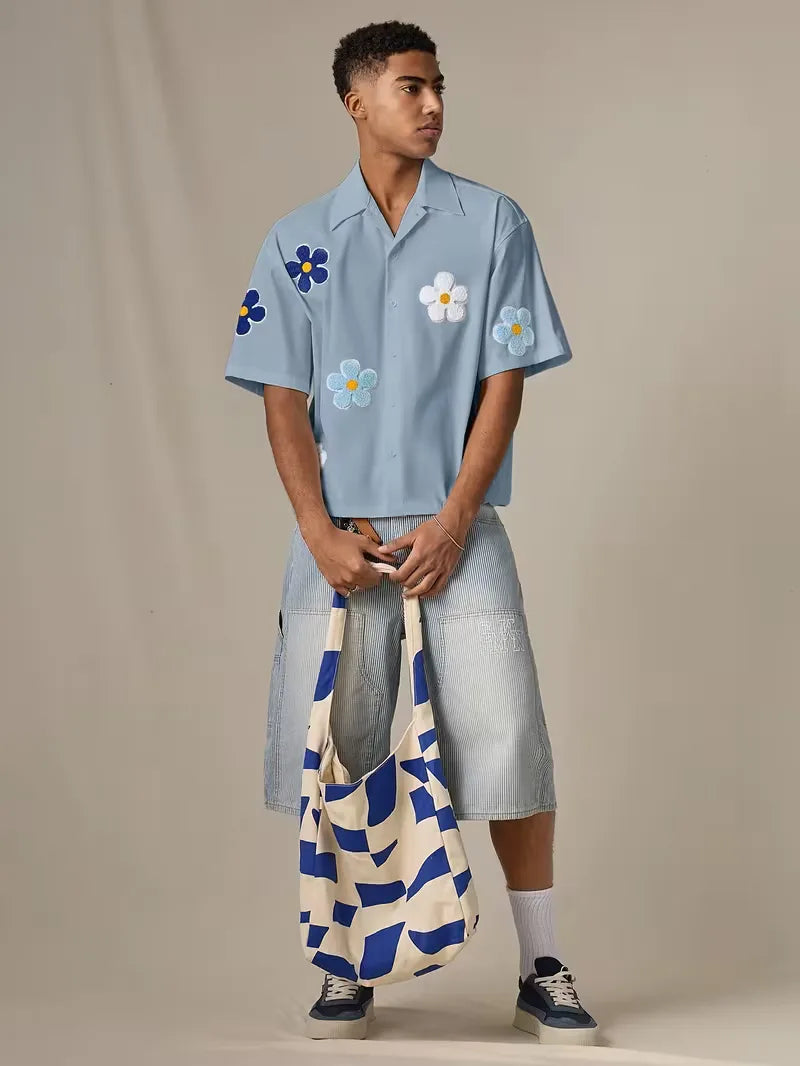 Short Sleeve Shirt with Flowers