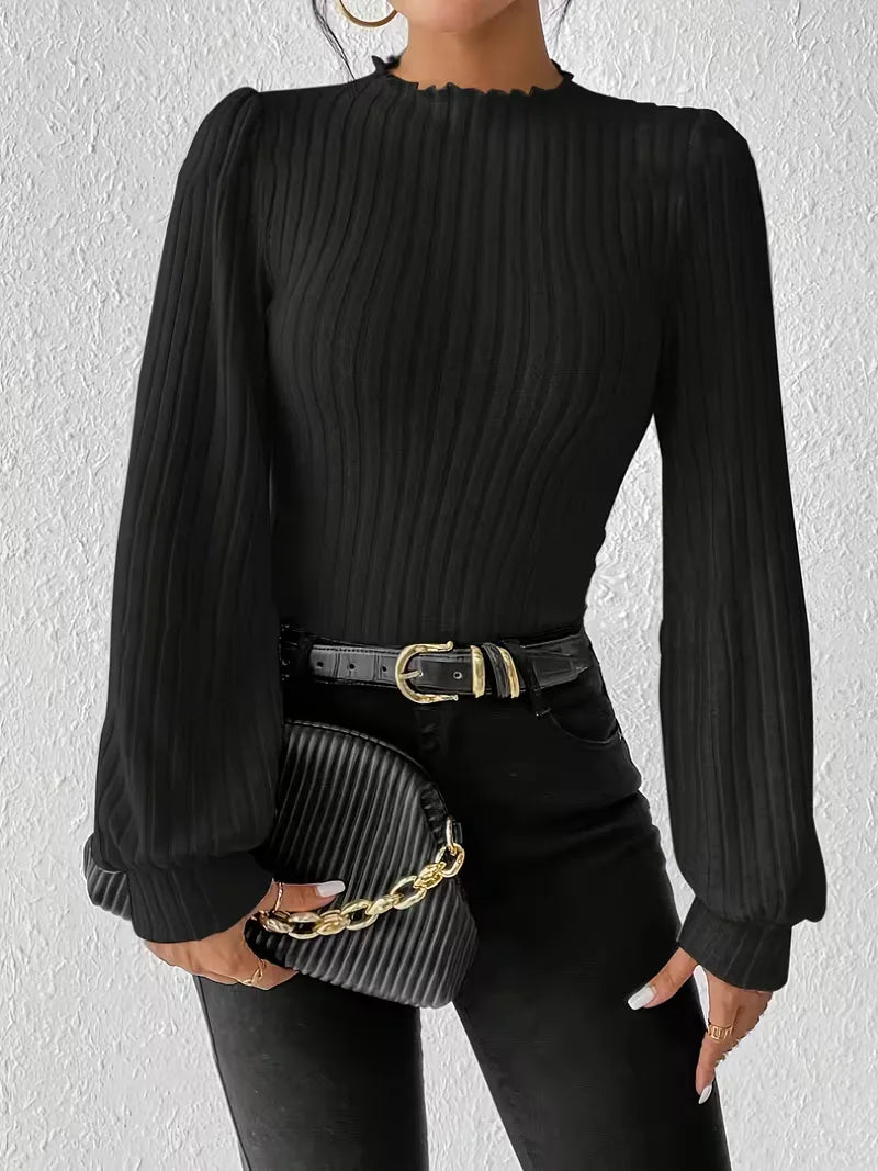 Rib-knit bodysuit with long sleeves