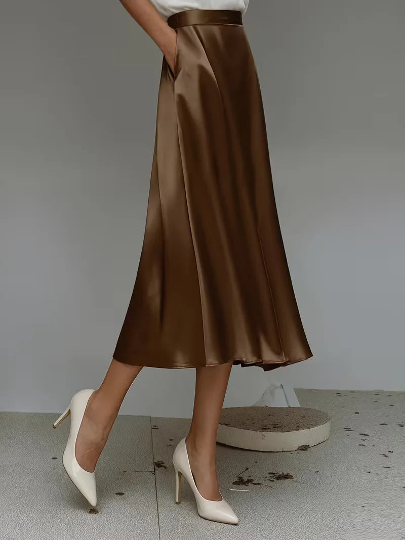 Satin Midi Skirt with High Waist