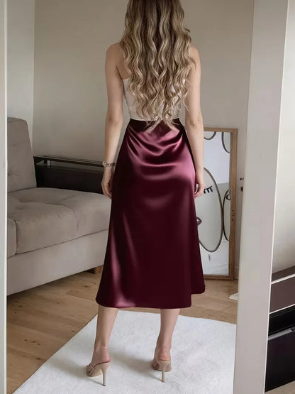 Satin Skirt with High Split