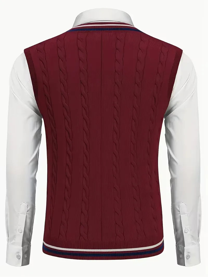 Sleeveless Knitted Waistcoat with V-Neck
