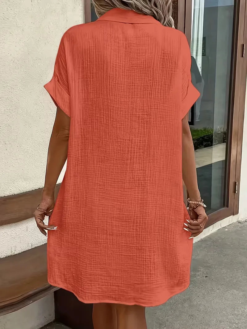Shirt dress with V-neck and short sleeves