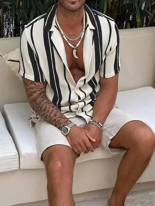 Short Sleeve Shirt with Vertical Stripes