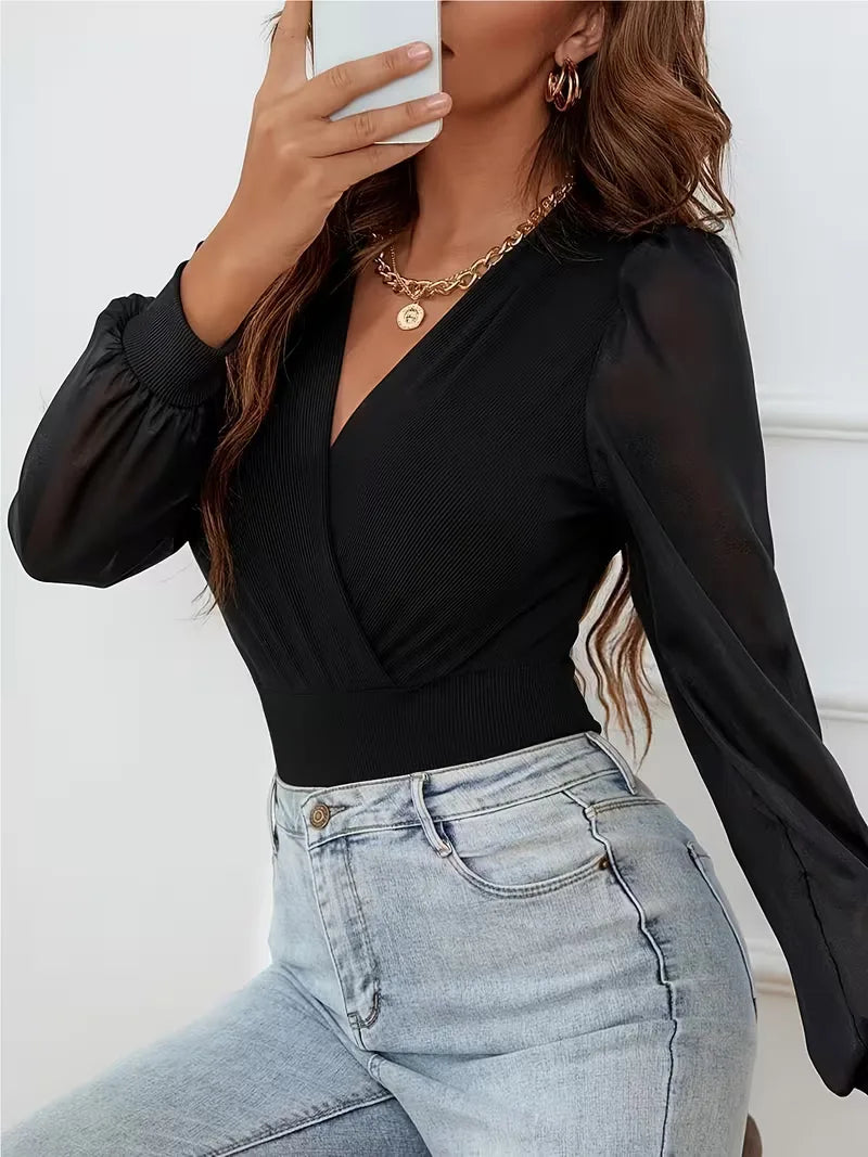 V-neck Long Sleeve Bodysuit