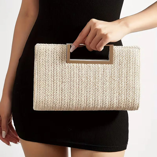 Woven clutch with square handle