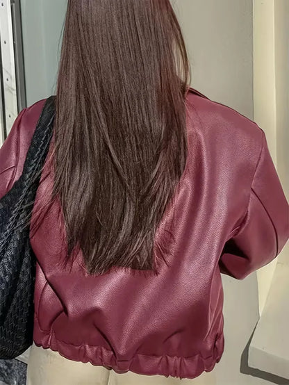 Leather jacket with wide collar
