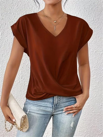 V-neck T-shirt with Draped Front