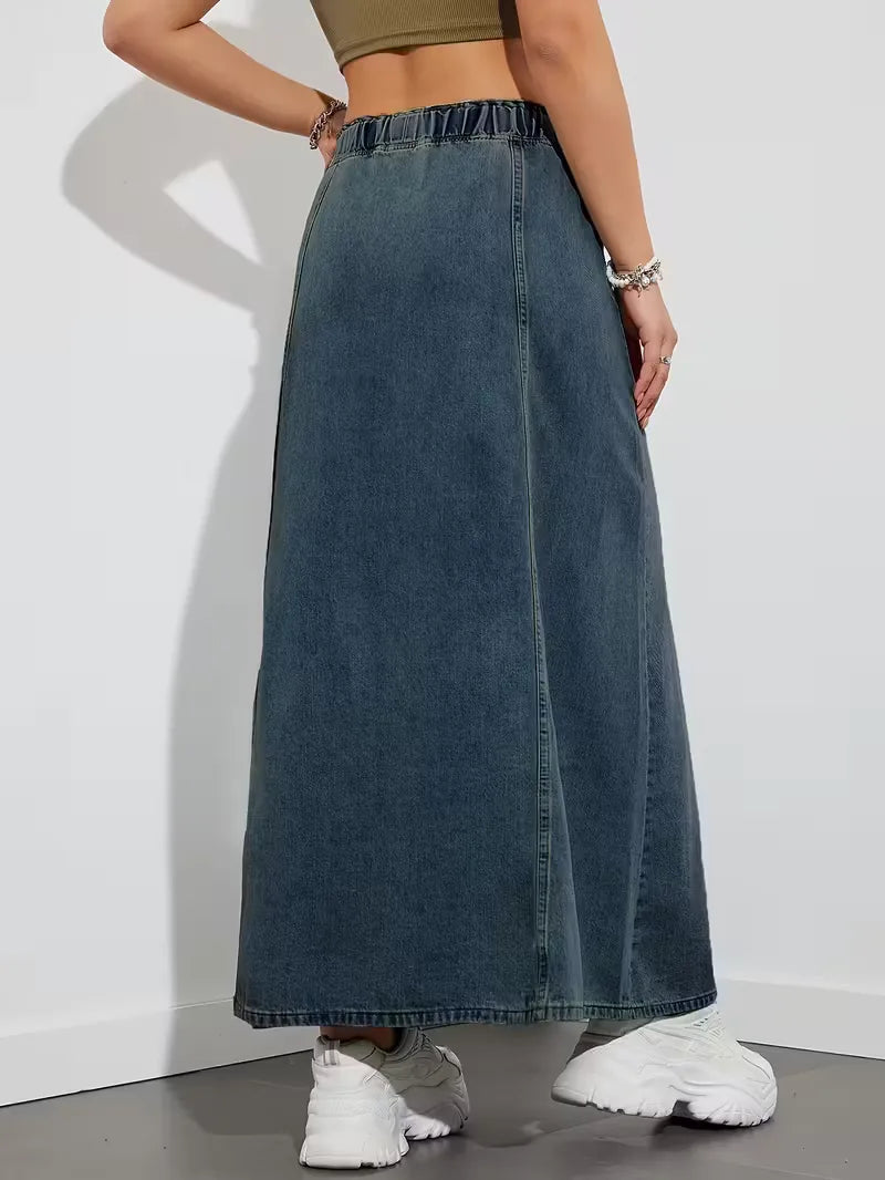 Denim skirt with elastic waistband