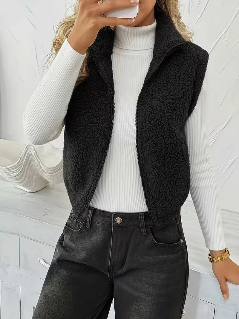 Zipped Gilet with Faux Shearling