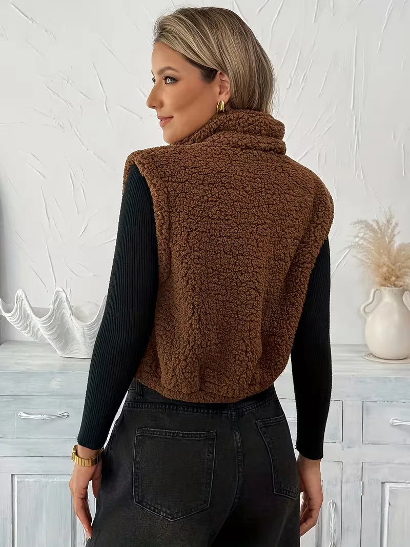 Zipped Gilet with Faux Shearling